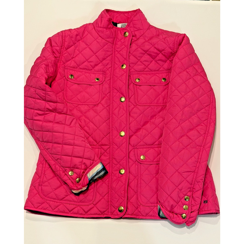 Crown & Ivy Women’s Pink Quilted Jacket Size L Gold Snap Lightweight Puffer Coat